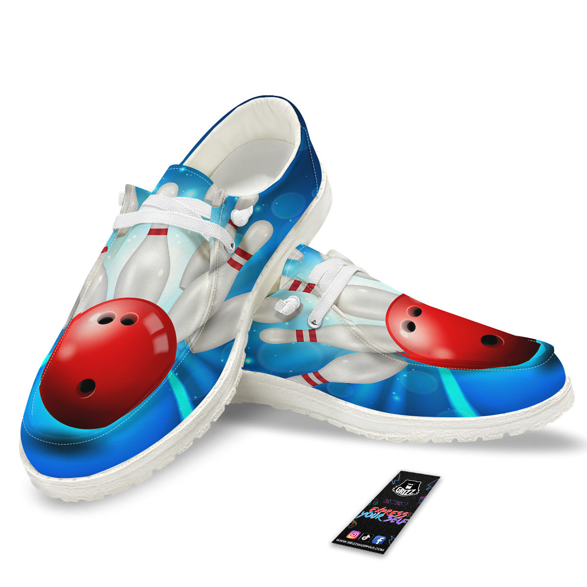 Bowling Strike Print White Loafers-grizzshop
