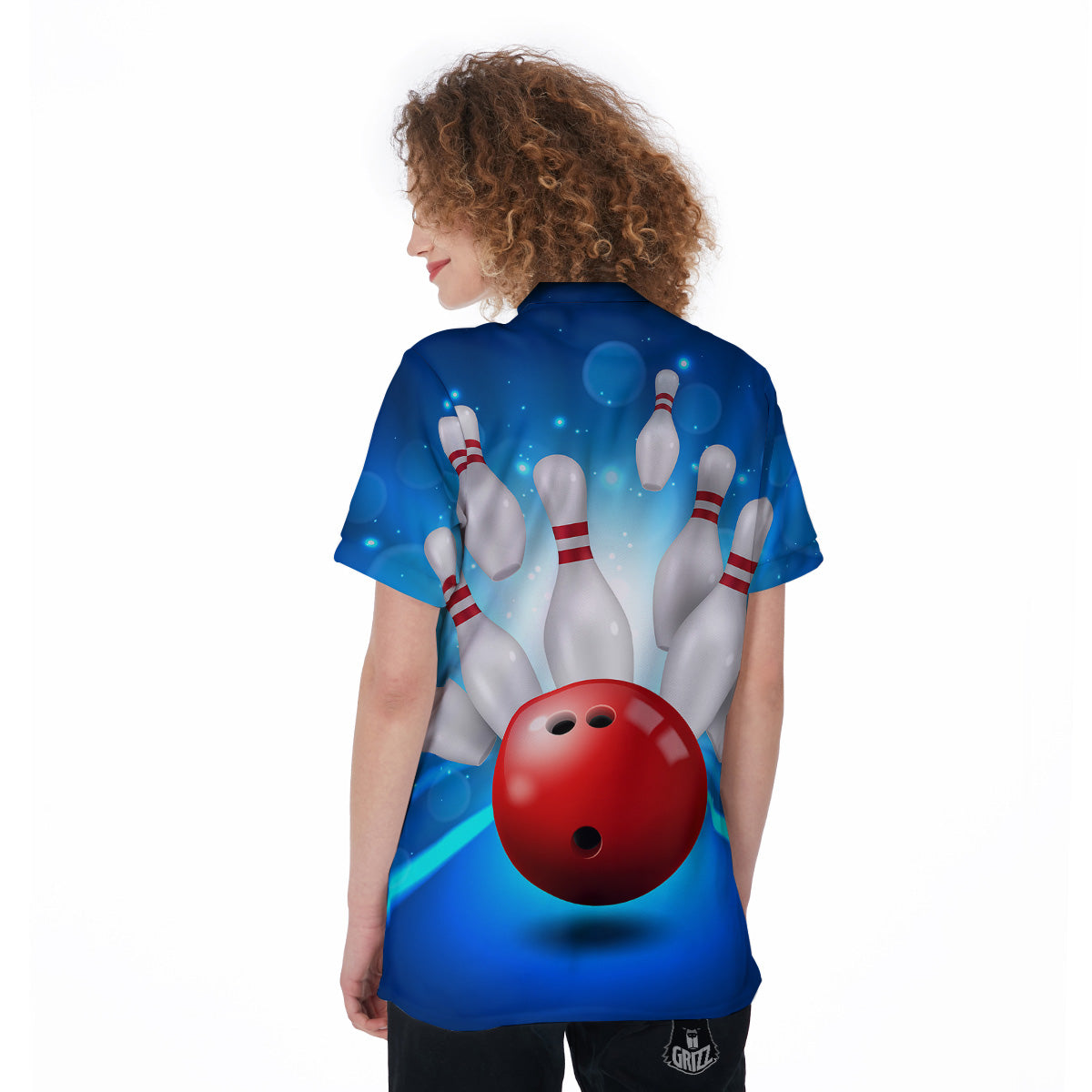 Bowling Strike Print Women's Golf Shirts-grizzshop