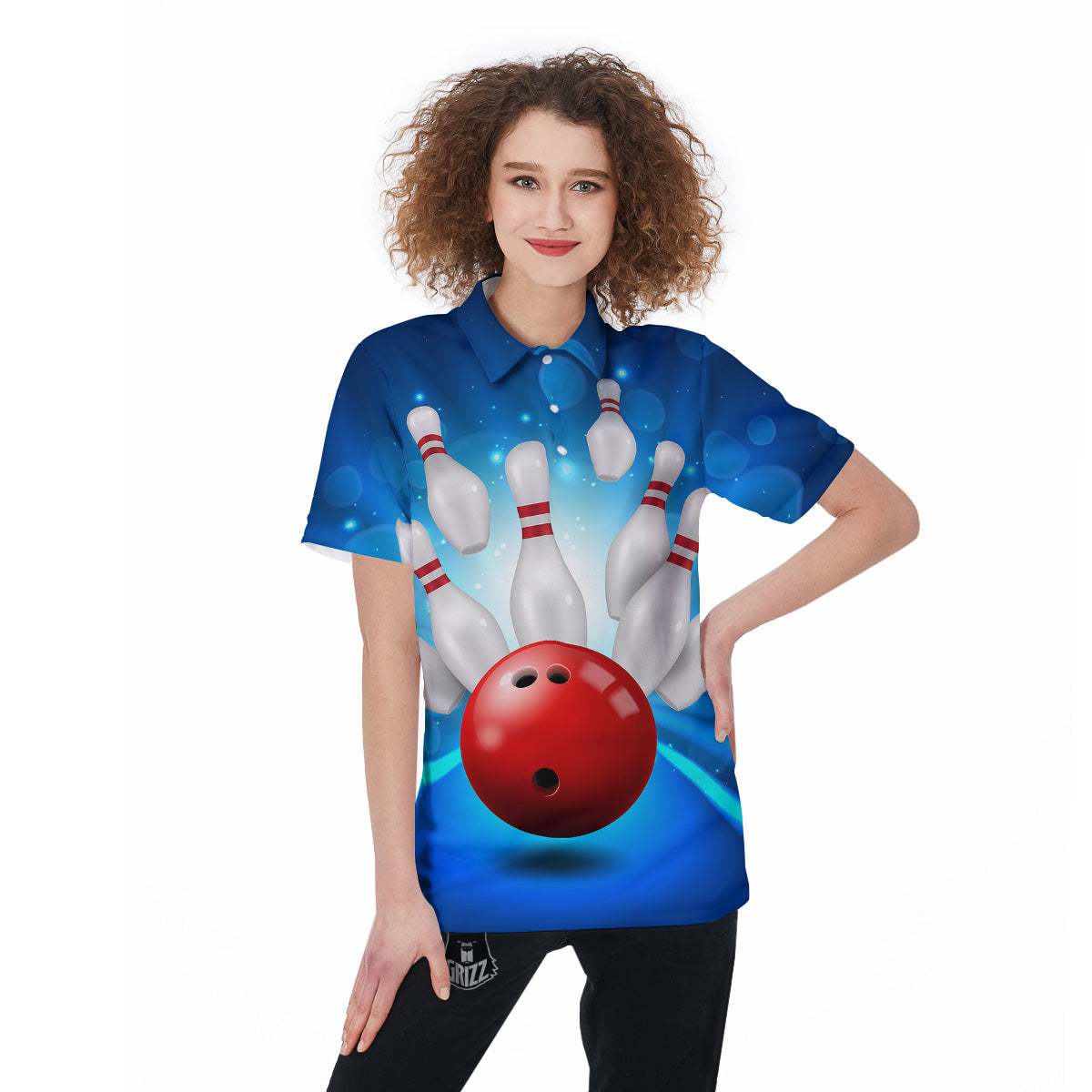 Bowling Strike Print Women's Golf Shirts-grizzshop