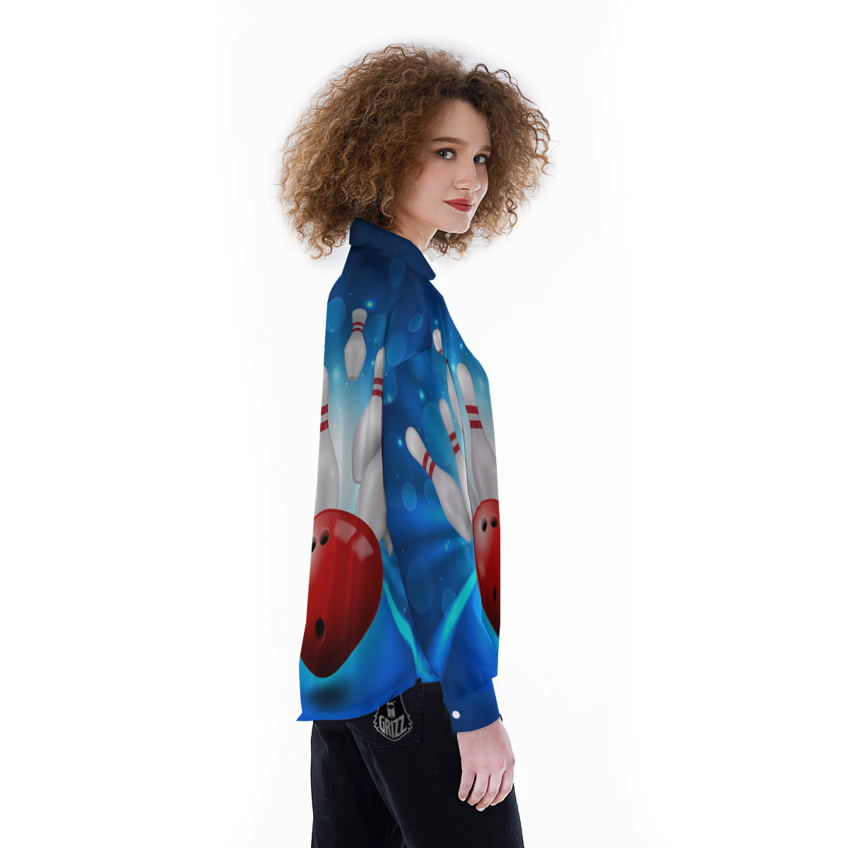 Bowling Strike Print Women's Long Sleeve Shirts-grizzshop