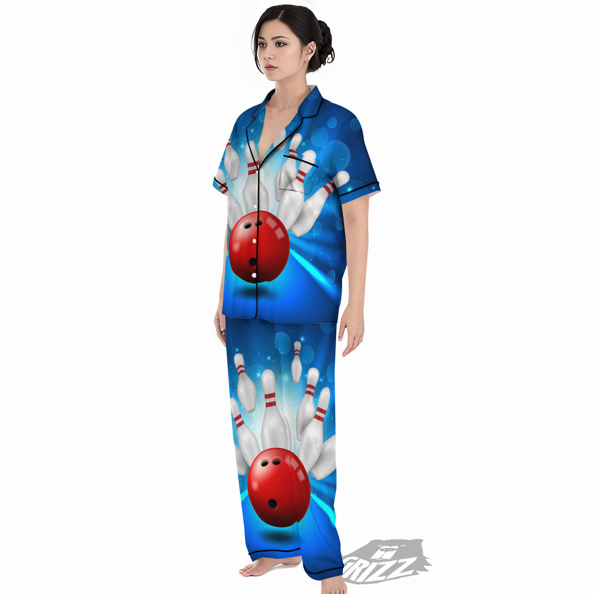 Bowling Strike Print Women's Pajamas Set-grizzshop