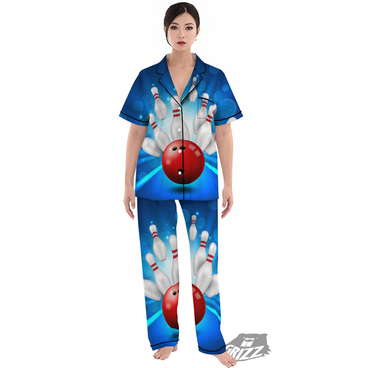 Bowling Strike Print Women's Pajamas Set-grizzshop