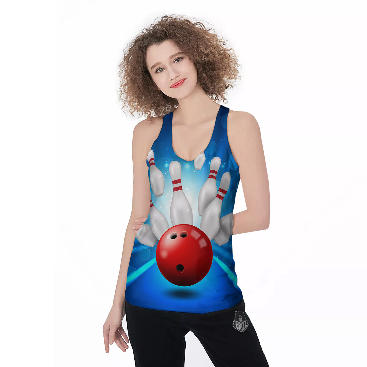 Bowling Strike Print Women's Racerback Tank Top-grizzshop