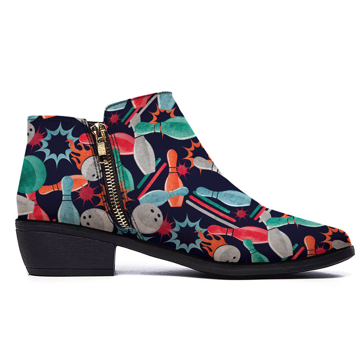 Bowling Theme Watercolor Print Pattern Ankle Boots-grizzshop