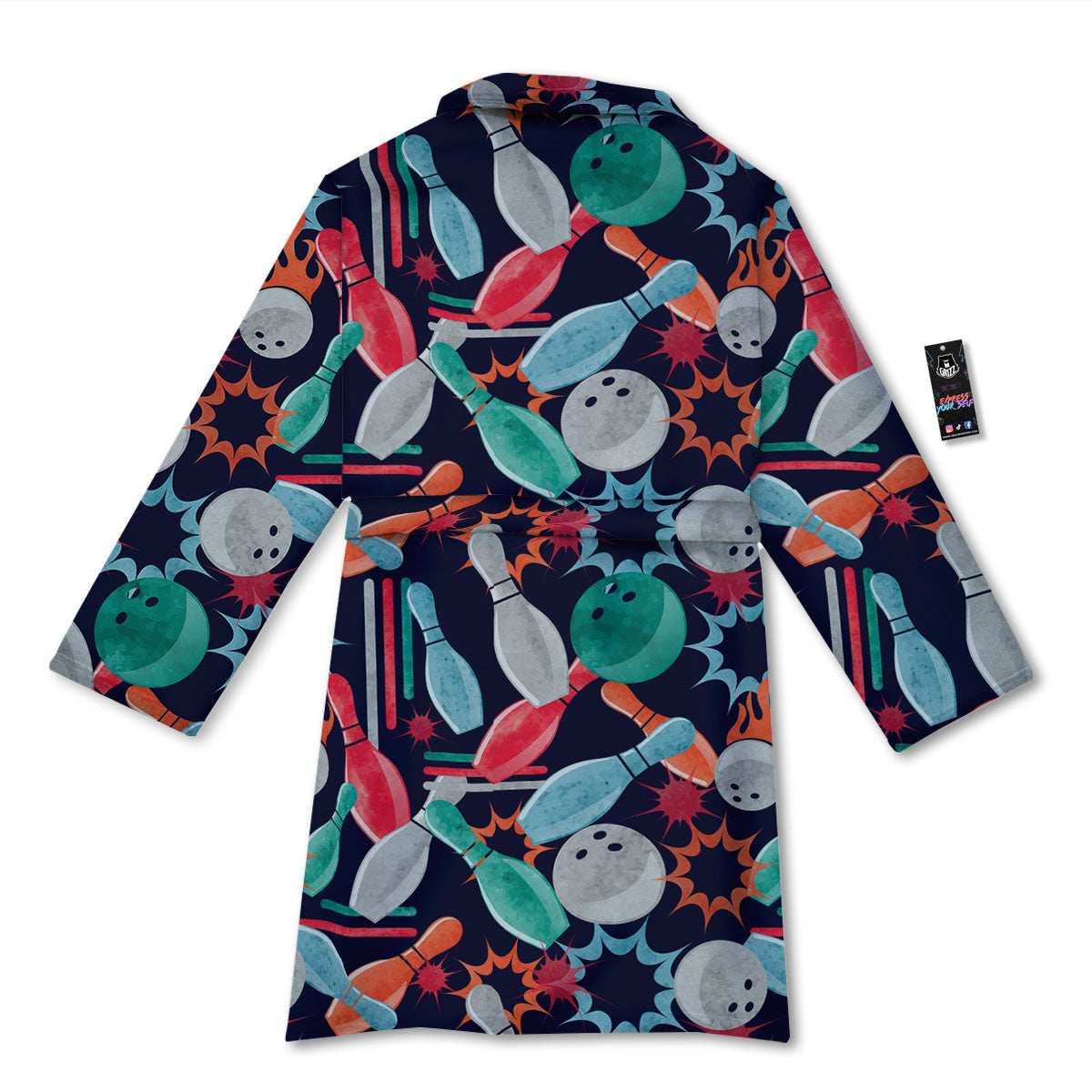 Bowling Theme Watercolor Print Pattern Bathrobe-grizzshop