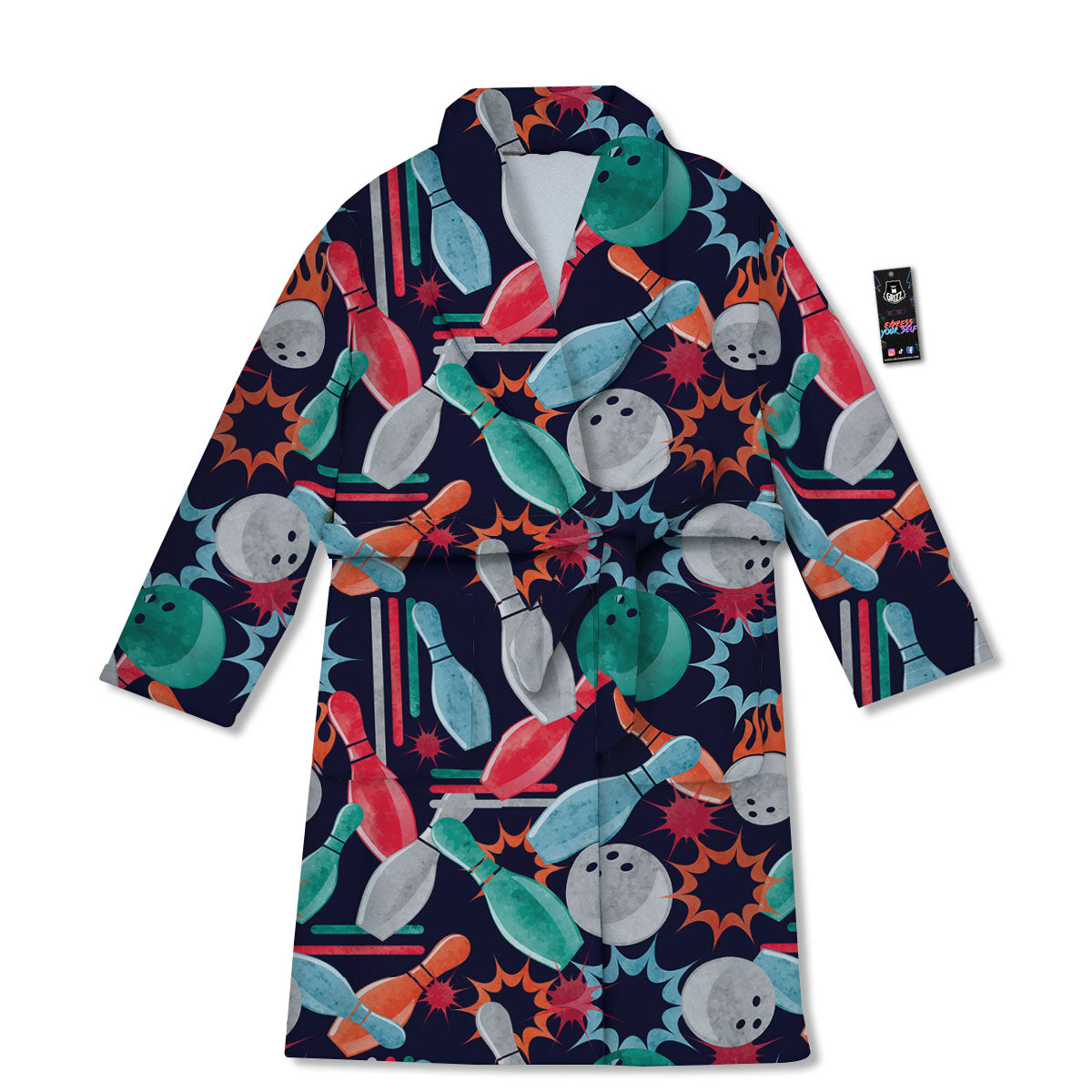 Bowling Theme Watercolor Print Pattern Bathrobe-grizzshop