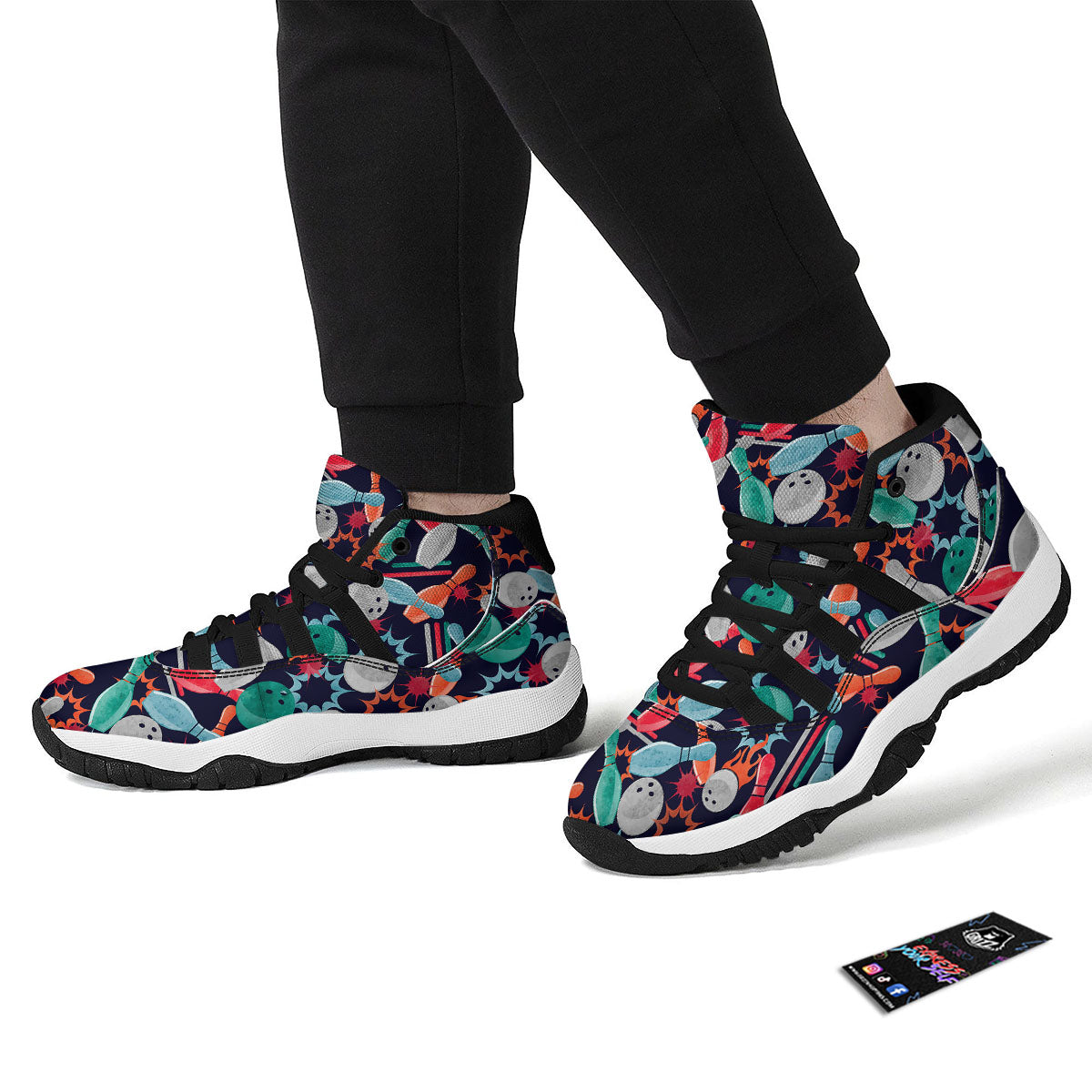 Bowling Theme Watercolor Print Pattern Black Bball Shoes-grizzshop