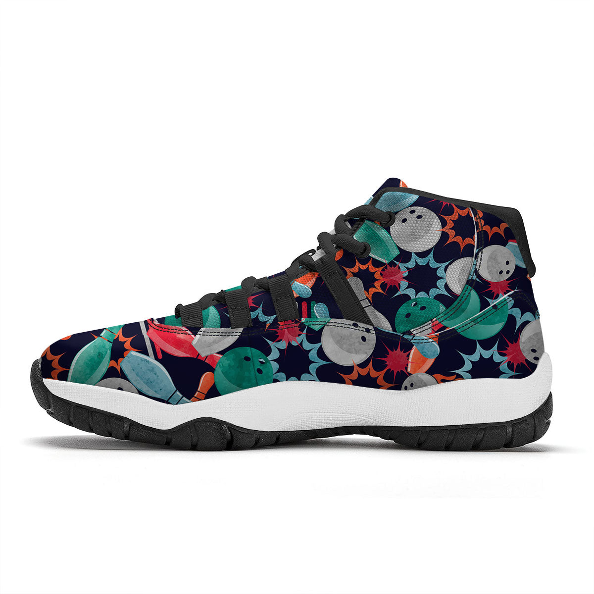 Bowling Theme Watercolor Print Pattern Black Bball Shoes-grizzshop