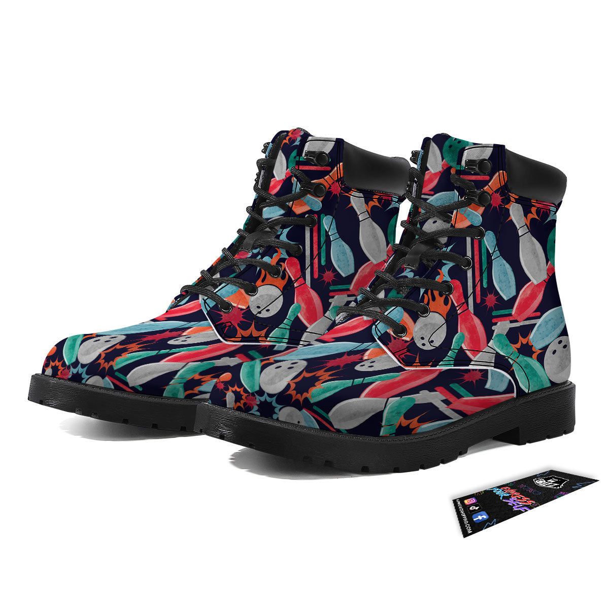 Bowling Theme Watercolor Print Pattern Boots-grizzshop
