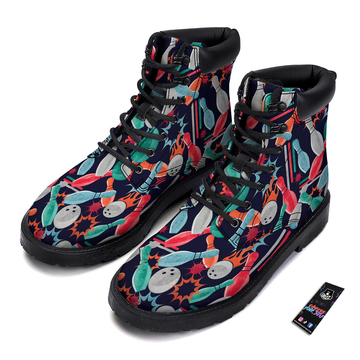 Bowling Theme Watercolor Print Pattern Boots-grizzshop