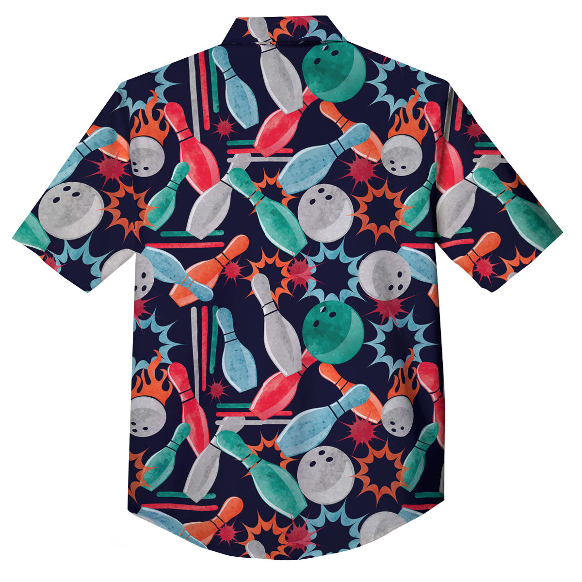 Bowling Theme Watercolor Print Pattern Button Up Shirt-grizzshop
