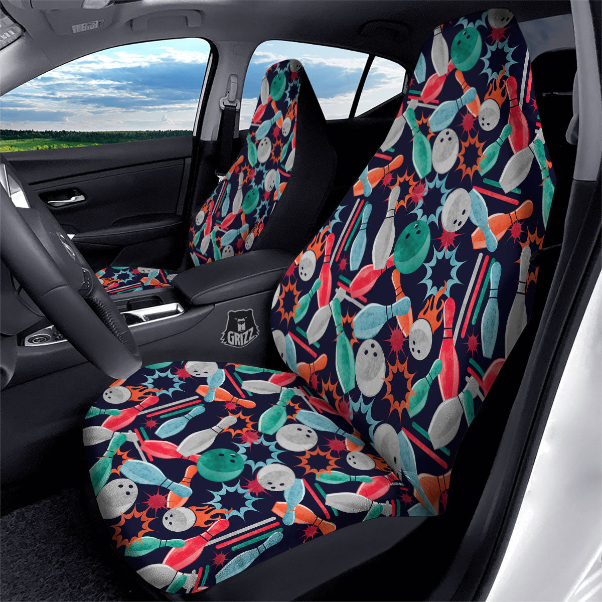 Bowling Theme Watercolor Print Pattern Car Seat Covers-grizzshop