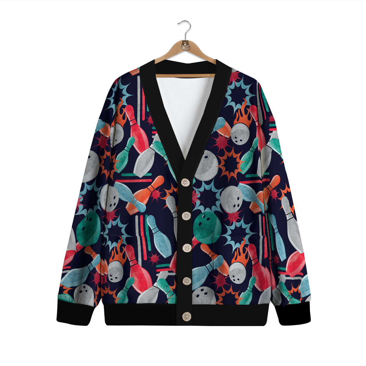 Bowling Theme Watercolor Print Pattern Cardigan-grizzshop