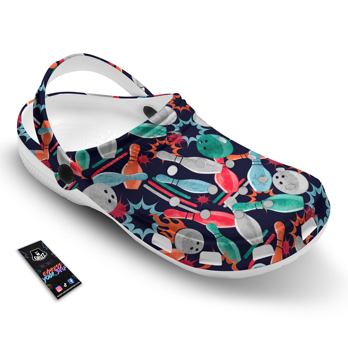 Bowling Theme Watercolor Print Pattern Clog-grizzshop