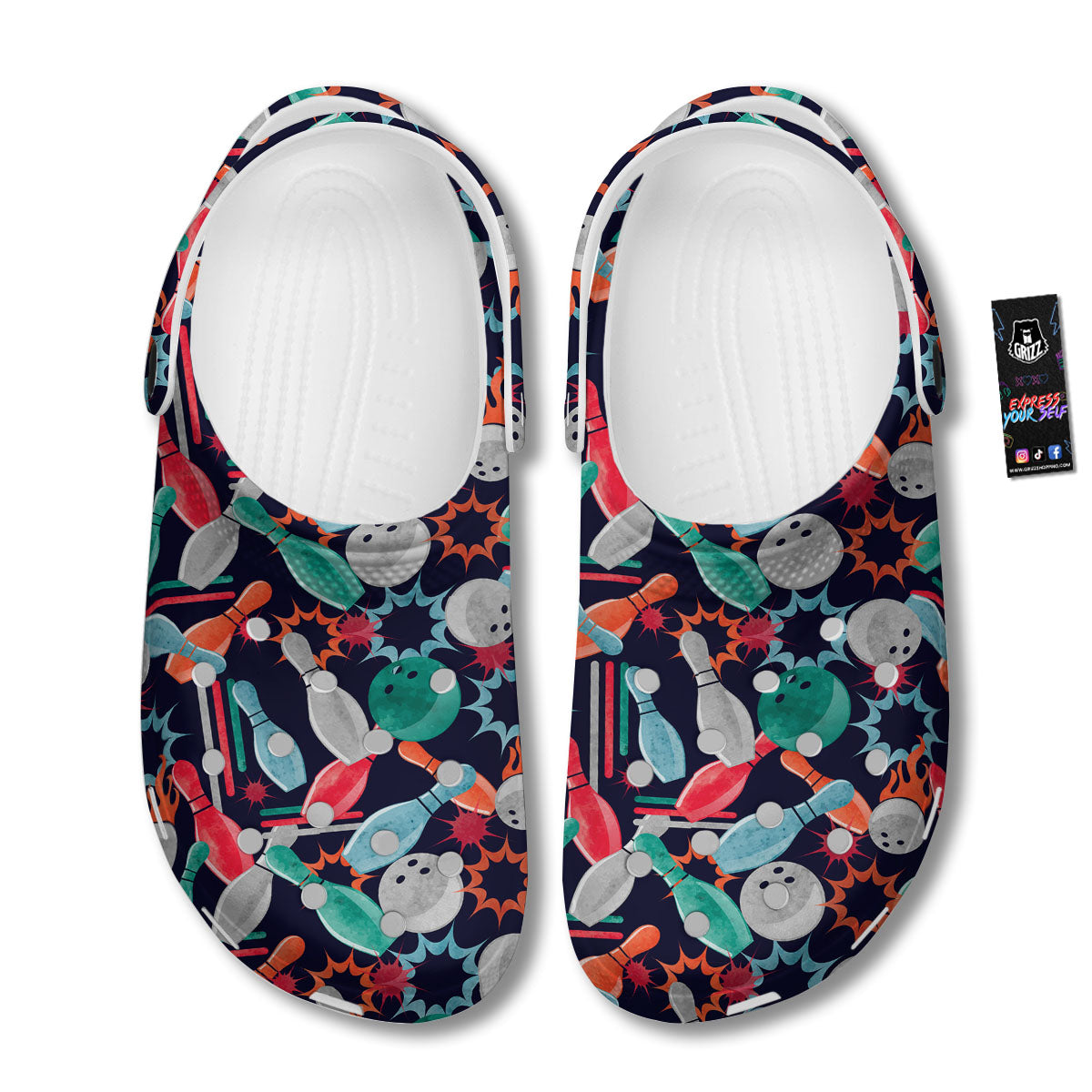 Bowling Theme Watercolor Print Pattern Clog-grizzshop