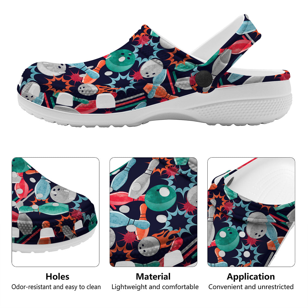 Bowling Theme Watercolor Print Pattern Clog-grizzshop