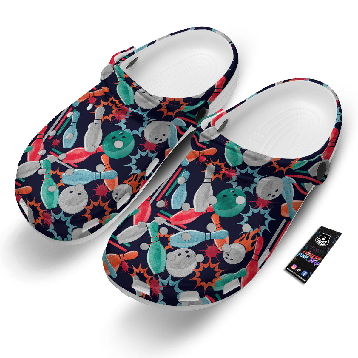 Bowling Theme Watercolor Print Pattern Clog-grizzshop