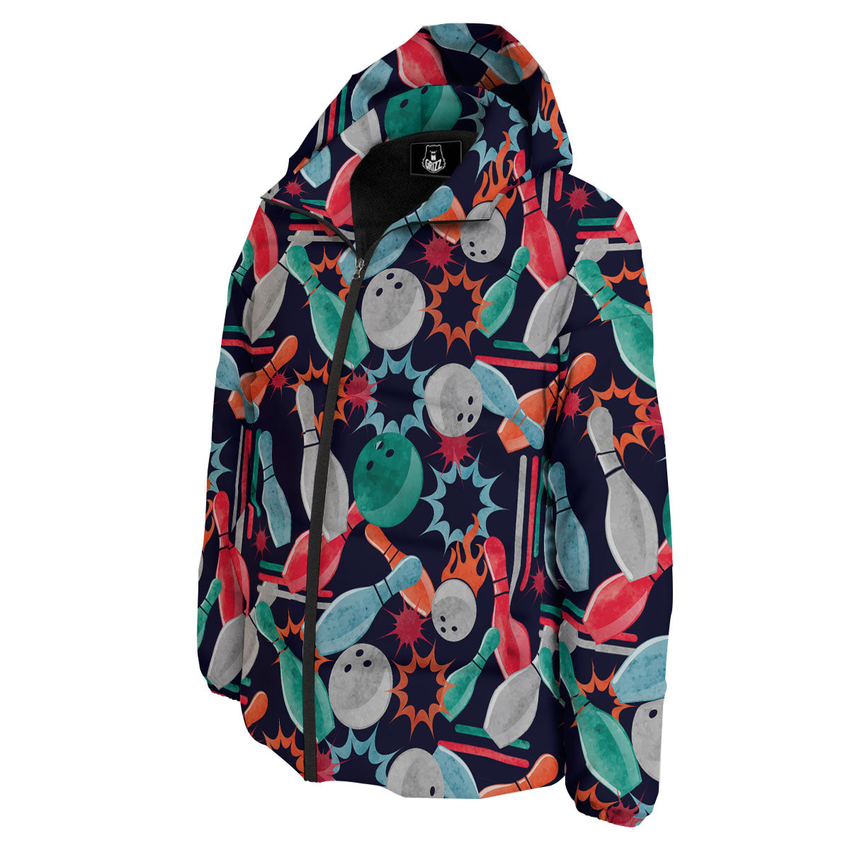 Bowling Theme Watercolor Print Pattern Down Jacket-grizzshop