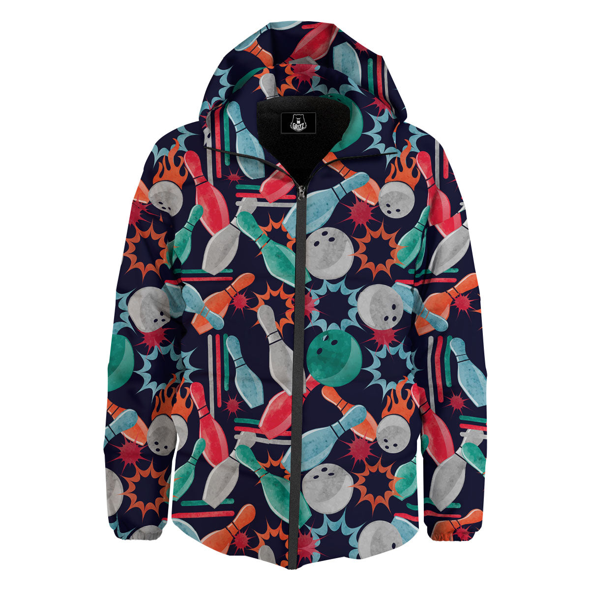 Bowling Theme Watercolor Print Pattern Down Jacket-grizzshop