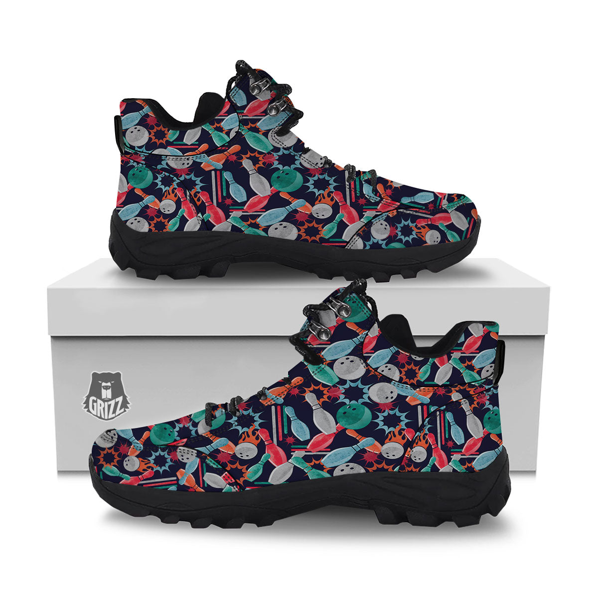 Bowling Theme Watercolor Print Pattern Hiking Shoes-grizzshop