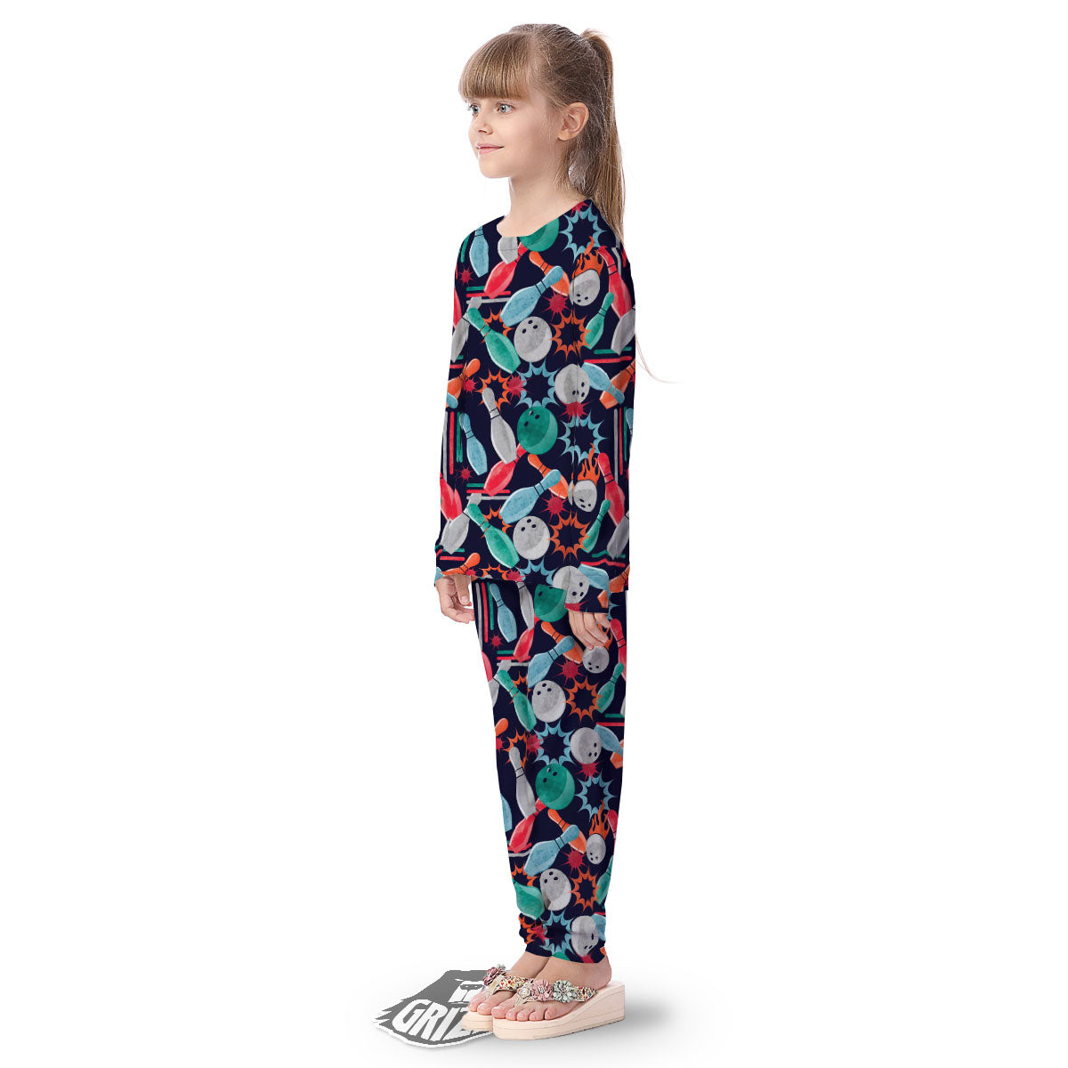 Bowling Theme Watercolor Print Pattern Kid's Pajamas-grizzshop