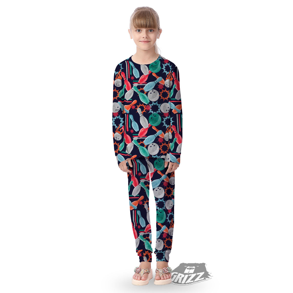 Bowling Theme Watercolor Print Pattern Kid's Pajamas-grizzshop
