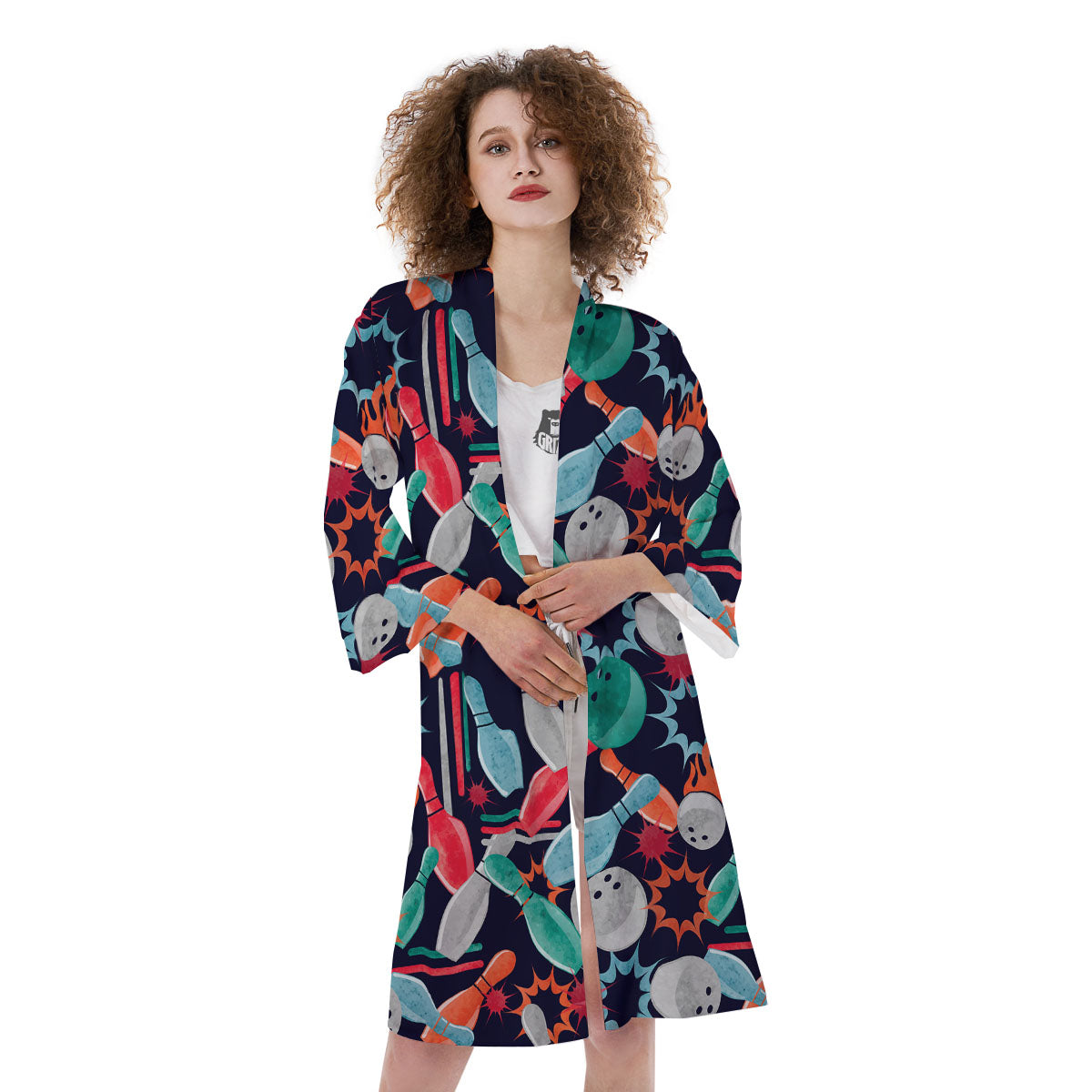 Bowling Theme Watercolor Print Pattern Kimono-grizzshop