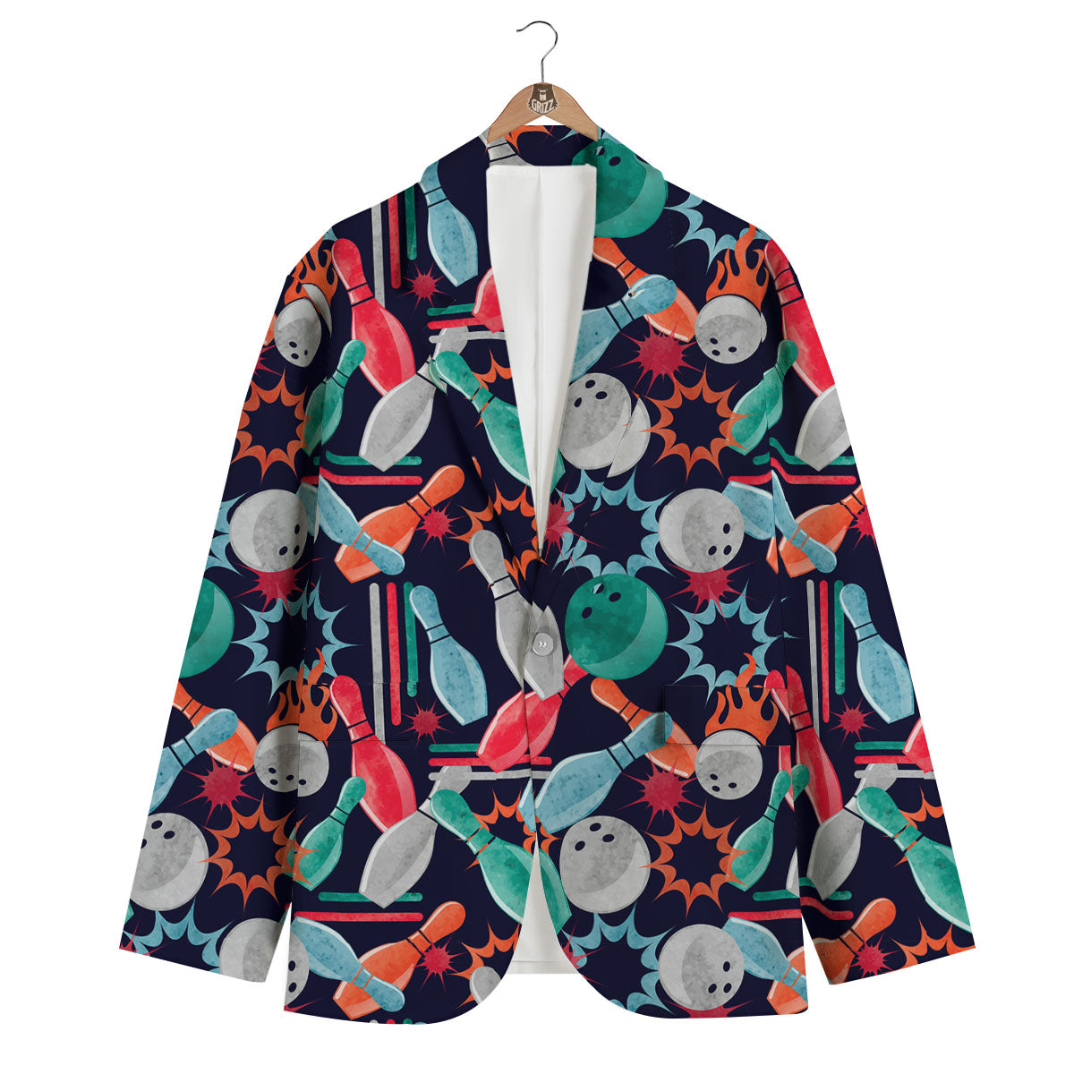 Bowling Theme Watercolor Print Pattern Men's Blazer-grizzshop