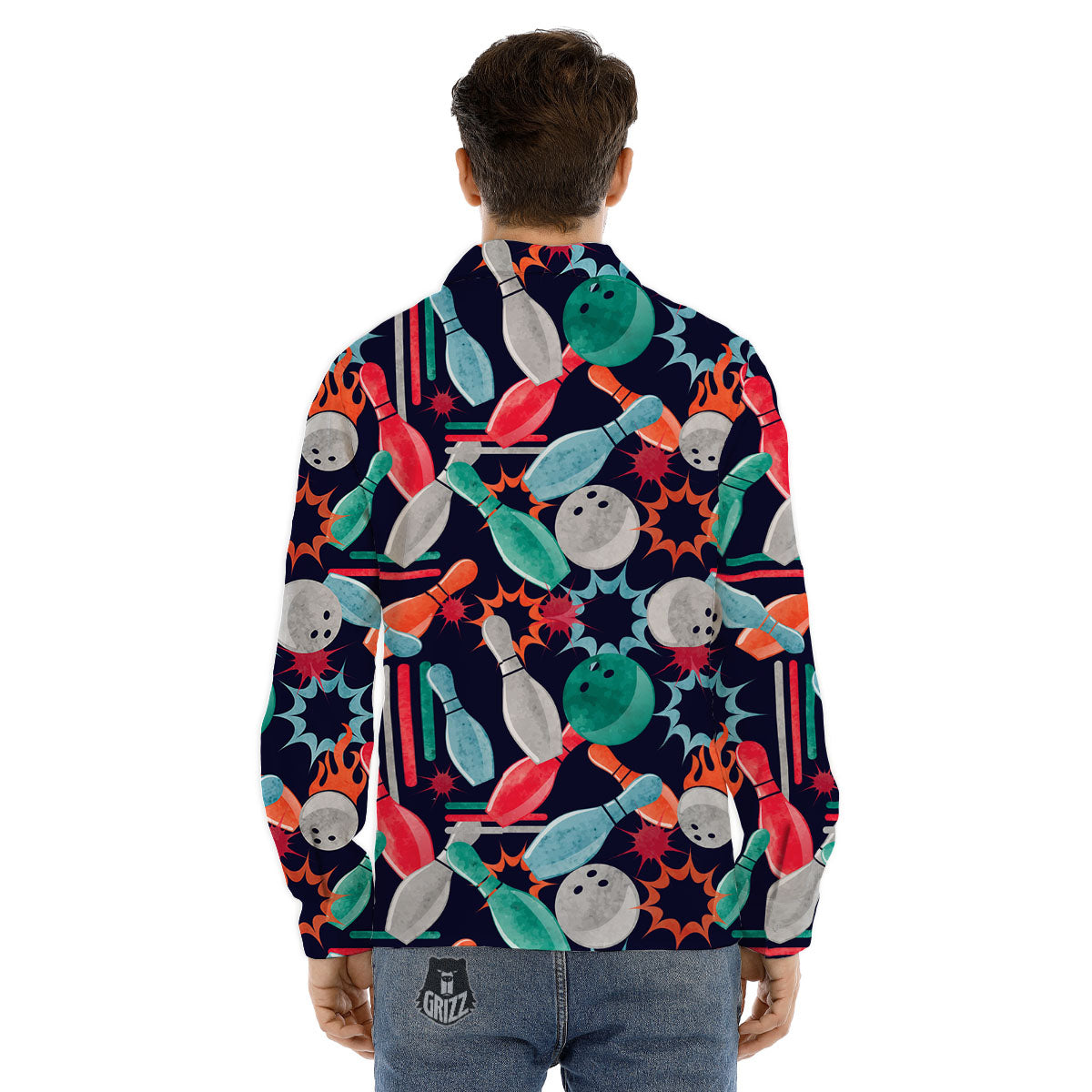 Bowling Theme Watercolor Print Pattern Men's Dress Shirts-grizzshop
