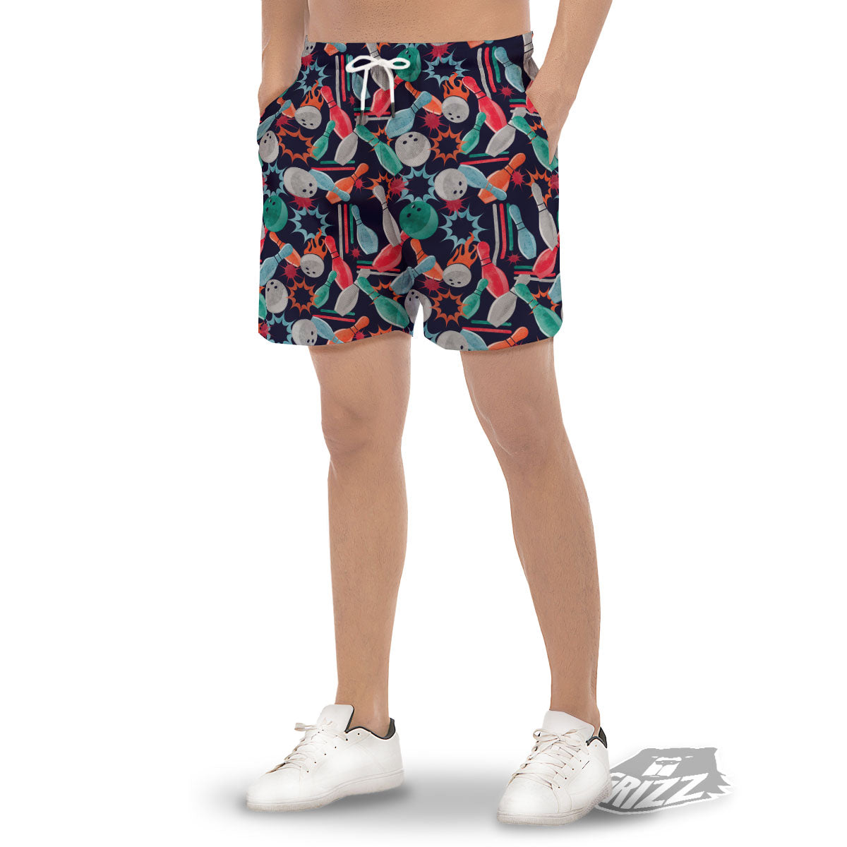 Bowling Theme Watercolor Print Pattern Men's Gym Shorts-grizzshop
