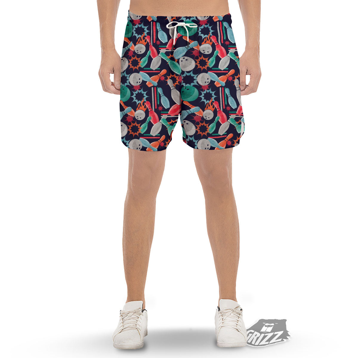 Bowling Theme Watercolor Print Pattern Men's Gym Shorts-grizzshop