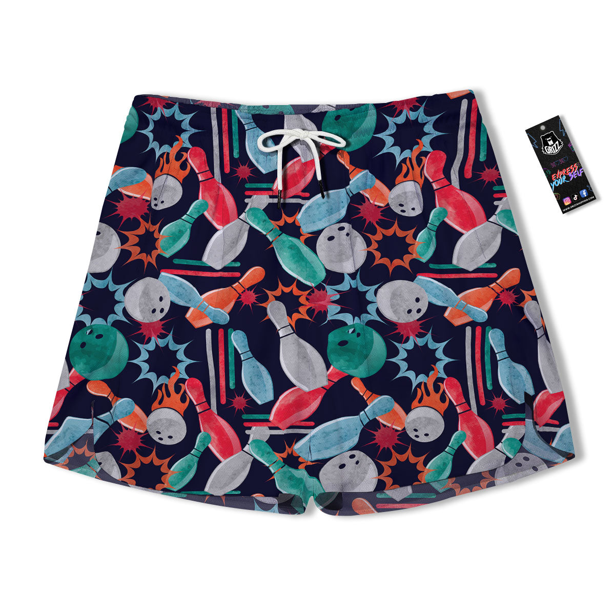 Bowling Theme Watercolor Print Pattern Men's Running Shorts-grizzshop
