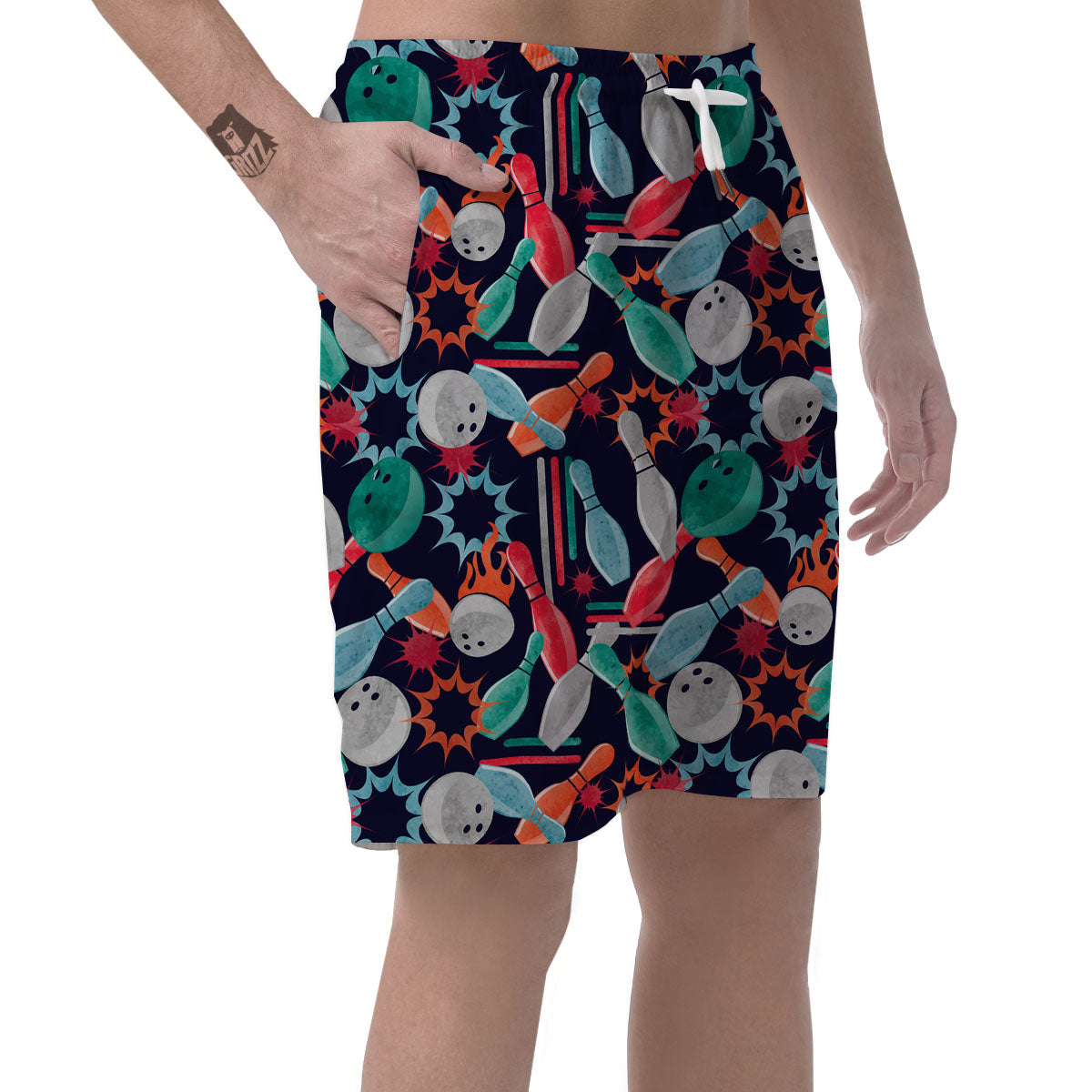 Bowling Theme Watercolor Print Pattern Men's Shorts-grizzshop