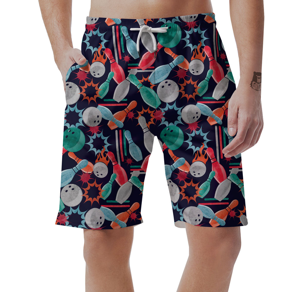 Bowling Theme Watercolor Print Pattern Men's Shorts-grizzshop