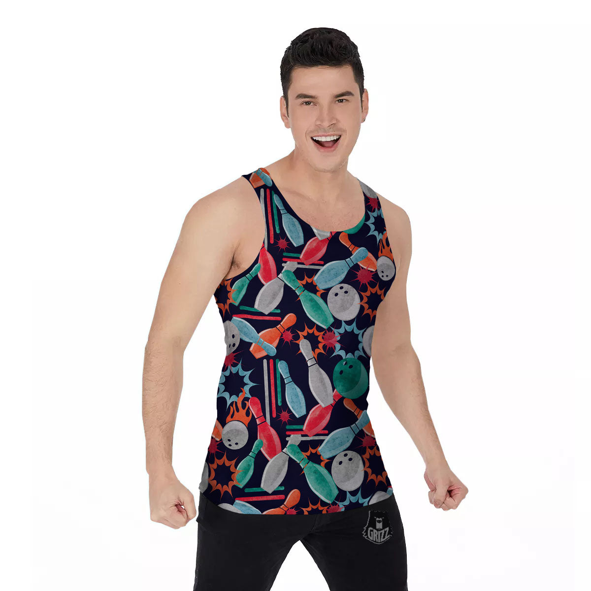 Bowling Theme Watercolor Print Pattern Men's Tank Top-grizzshop