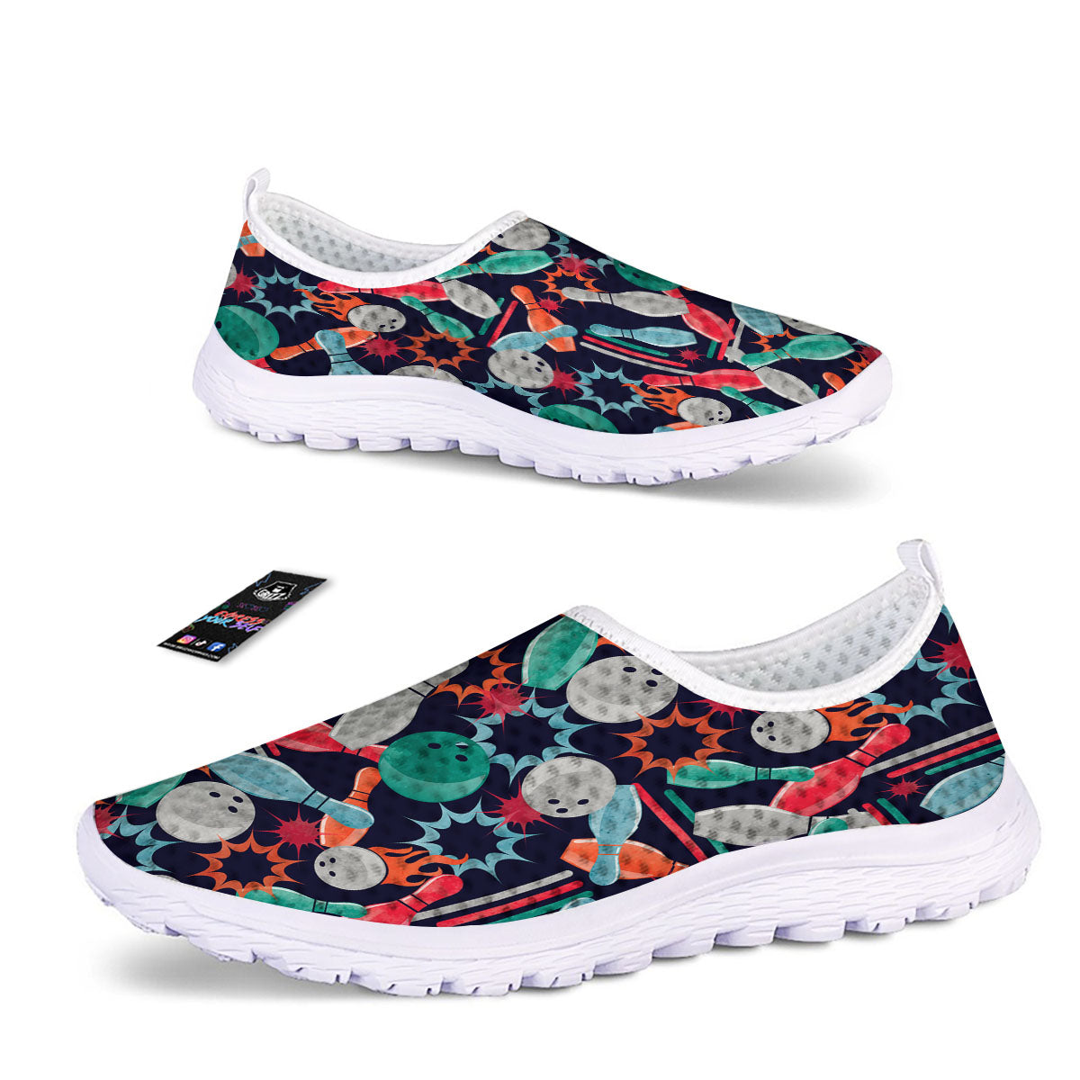 Bowling Theme Watercolor Print Pattern Nurse Shoes-grizzshop