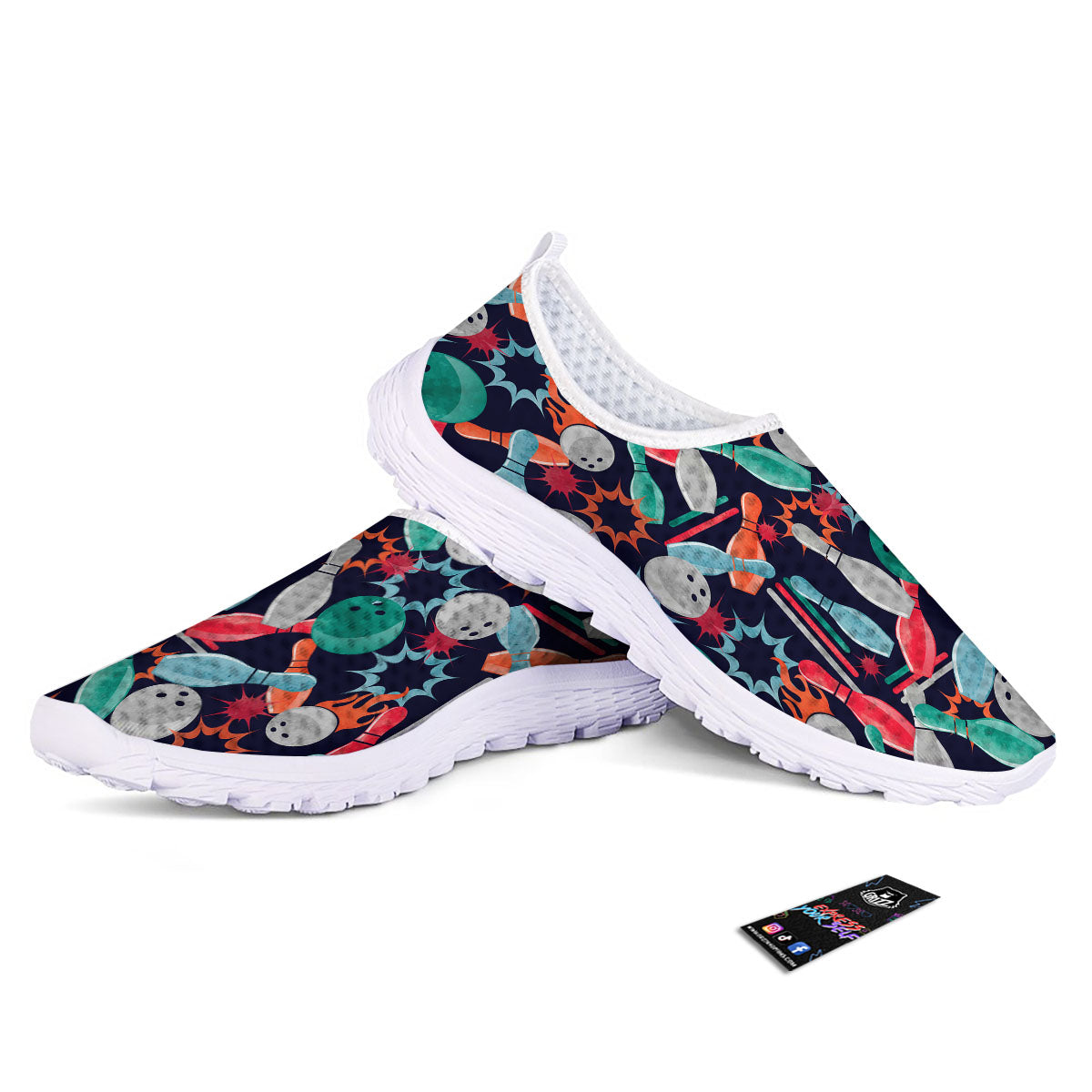Bowling Theme Watercolor Print Pattern Nurse Shoes-grizzshop