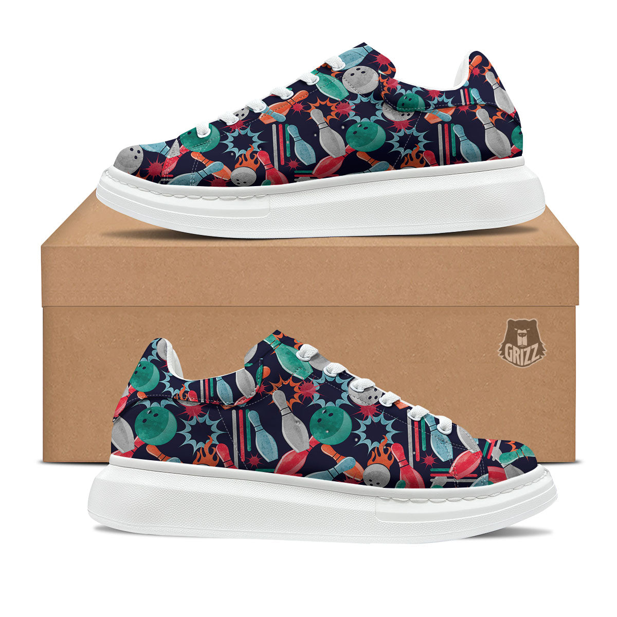 Bowling Theme Watercolor Print Pattern Platform Shoes-grizzshop