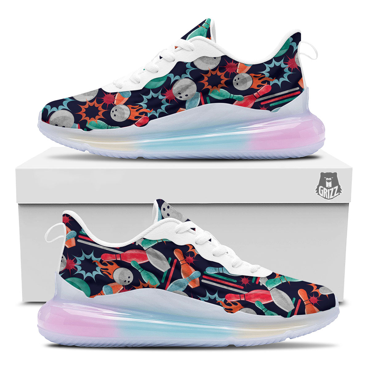 Bowling Theme Watercolor Print Pattern Running Sneakers-grizzshop