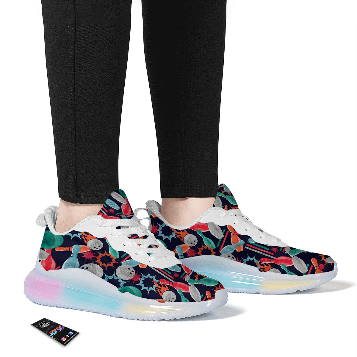 Bowling Theme Watercolor Print Pattern Running Sneakers-grizzshop