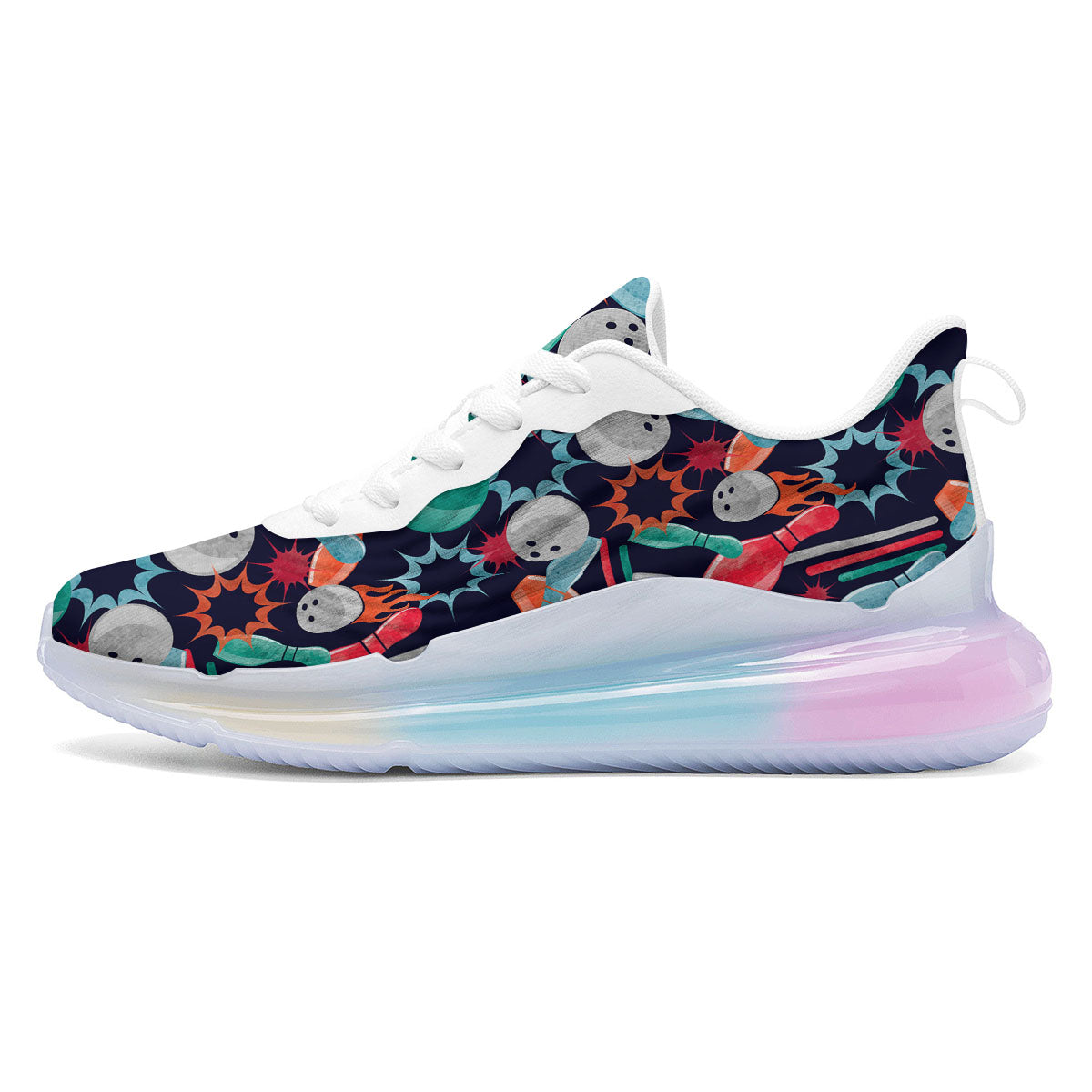 Bowling Theme Watercolor Print Pattern Running Sneakers-grizzshop