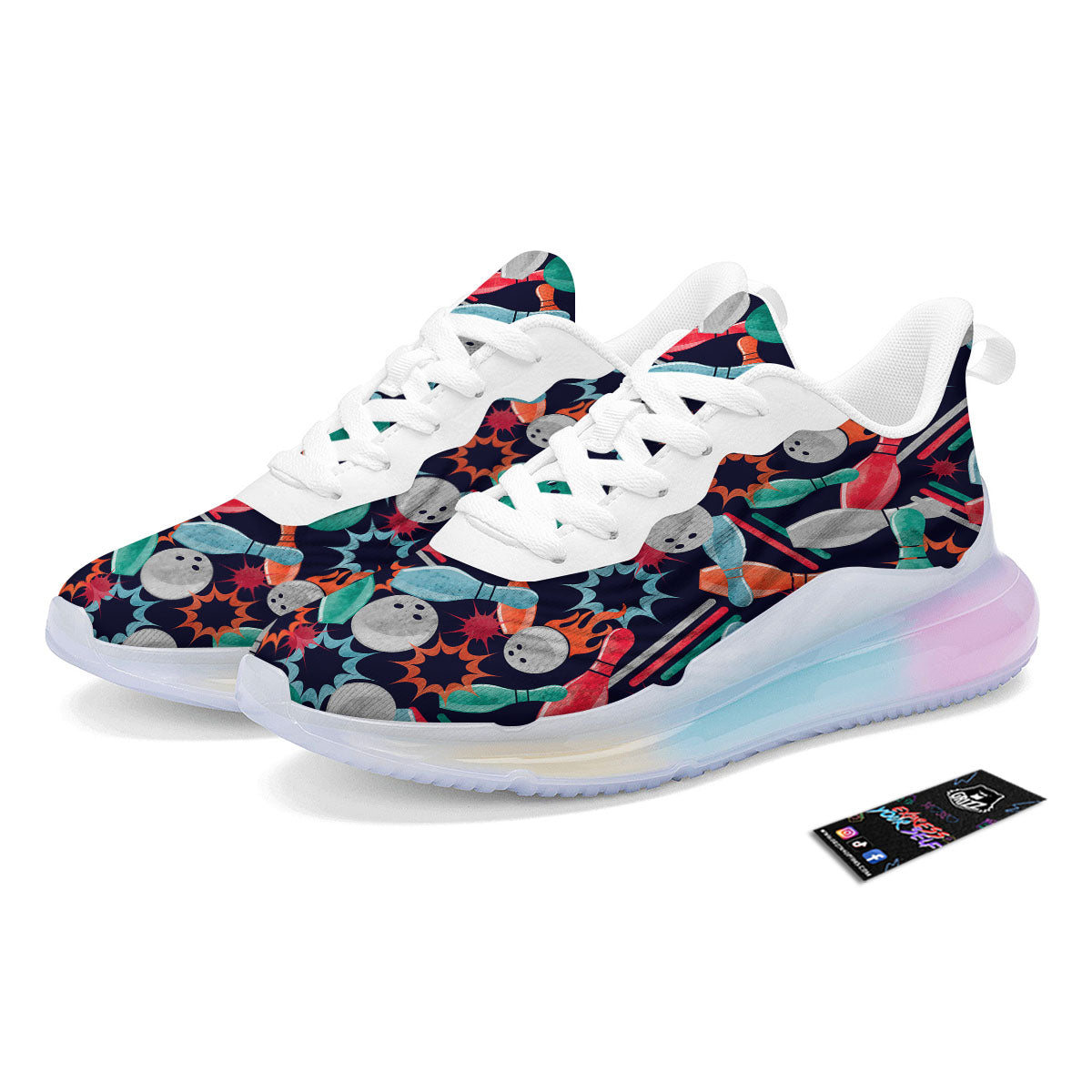 Bowling Theme Watercolor Print Pattern Running Sneakers-grizzshop
