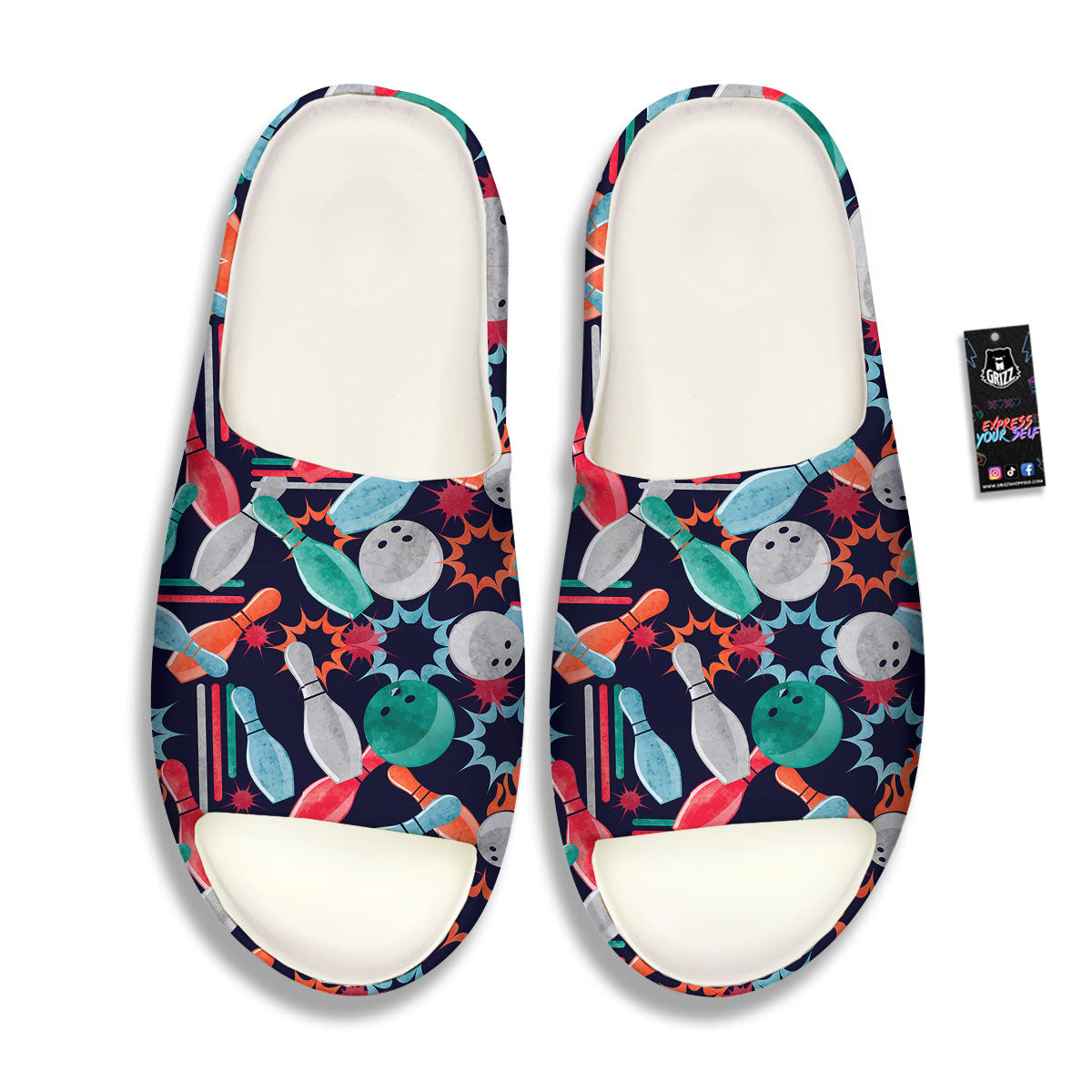 Bowling Theme Watercolor Print Pattern Sandals-grizzshop