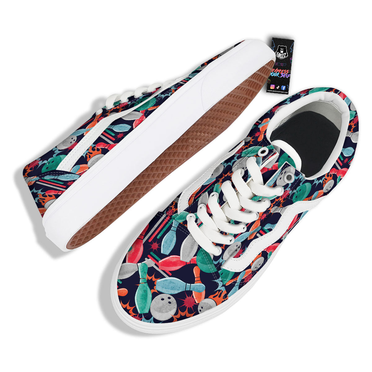Bowling Theme Watercolor Print Pattern Skate Shoes-grizzshop