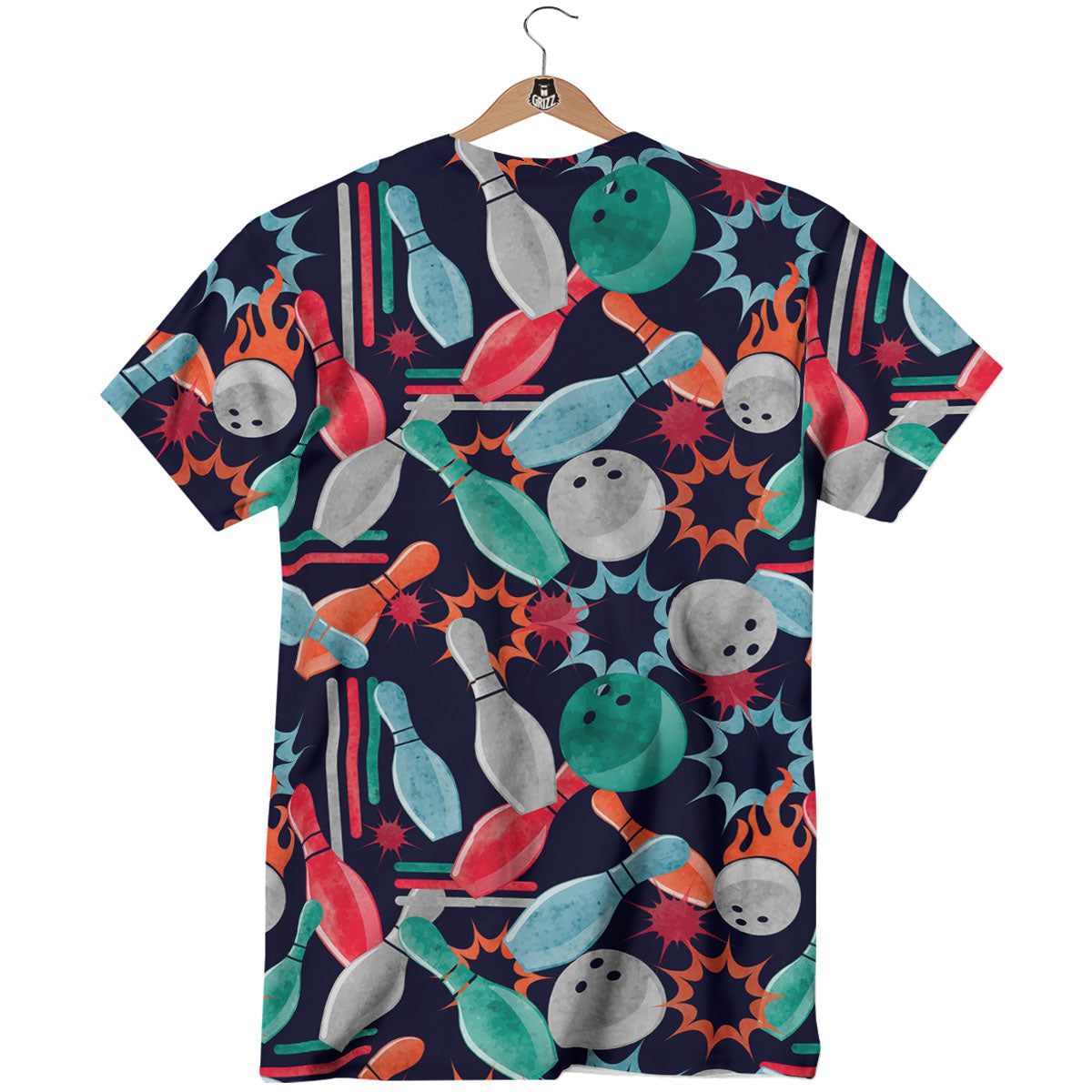 Bowling Theme Watercolor Print Pattern T-Shirt-grizzshop
