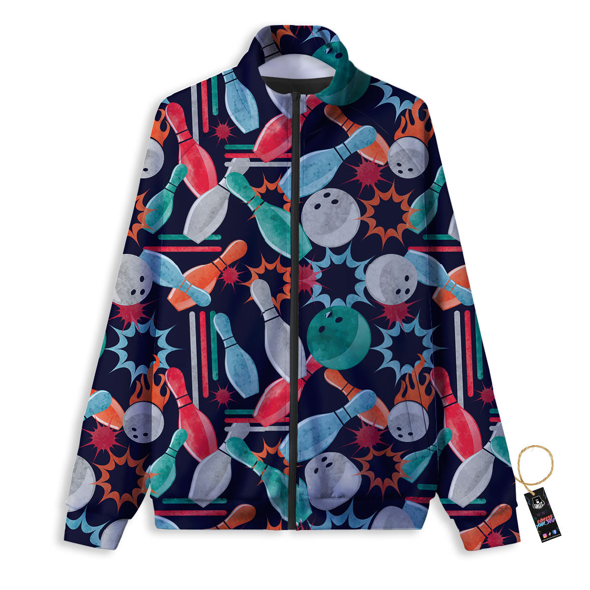Bowling Theme Watercolor Print Pattern Track Jacket-grizzshop