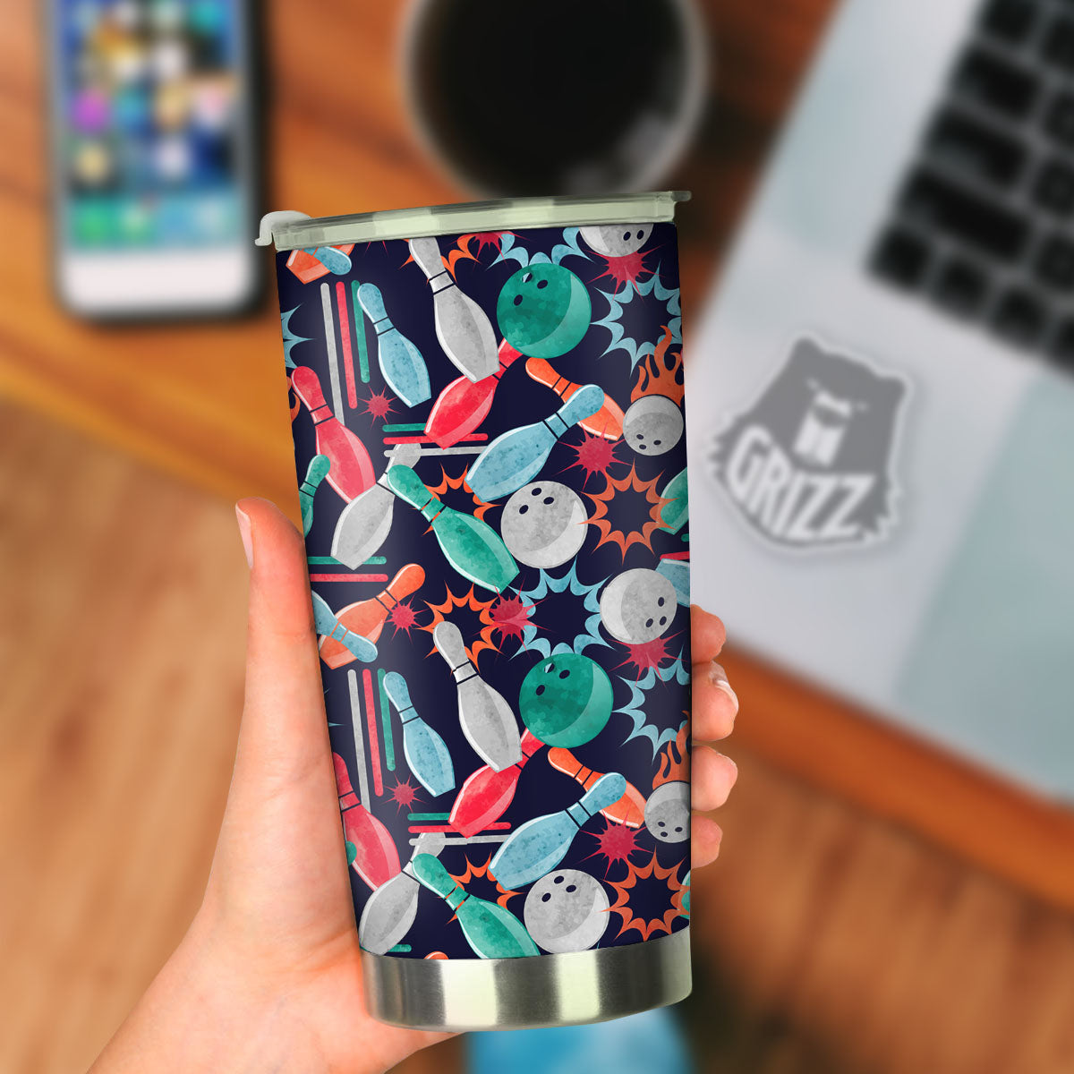 Bowling Theme Watercolor Print Pattern Tumbler-grizzshop