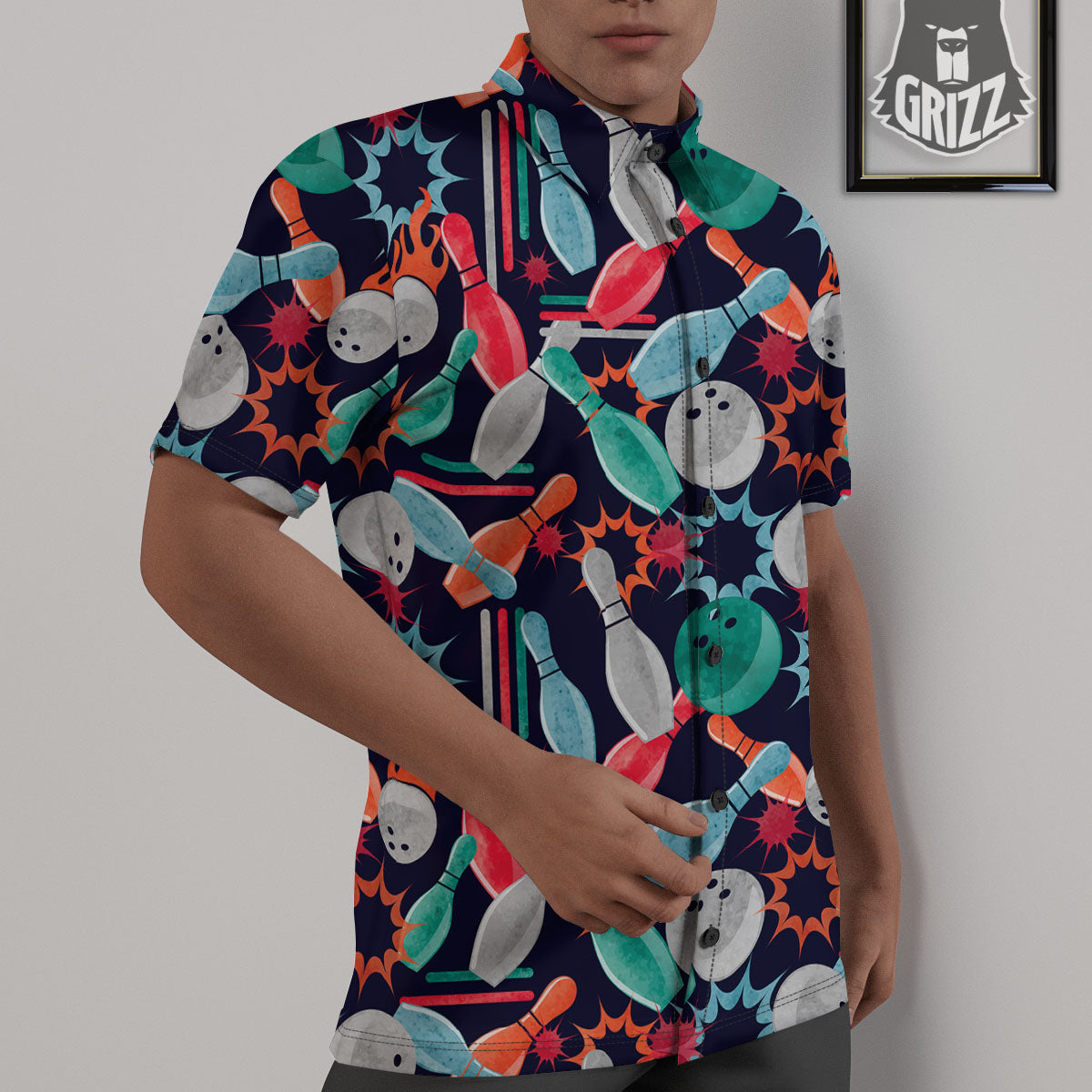Bowling Theme Watercolor Print Pattern Untucked Shirts-grizzshop