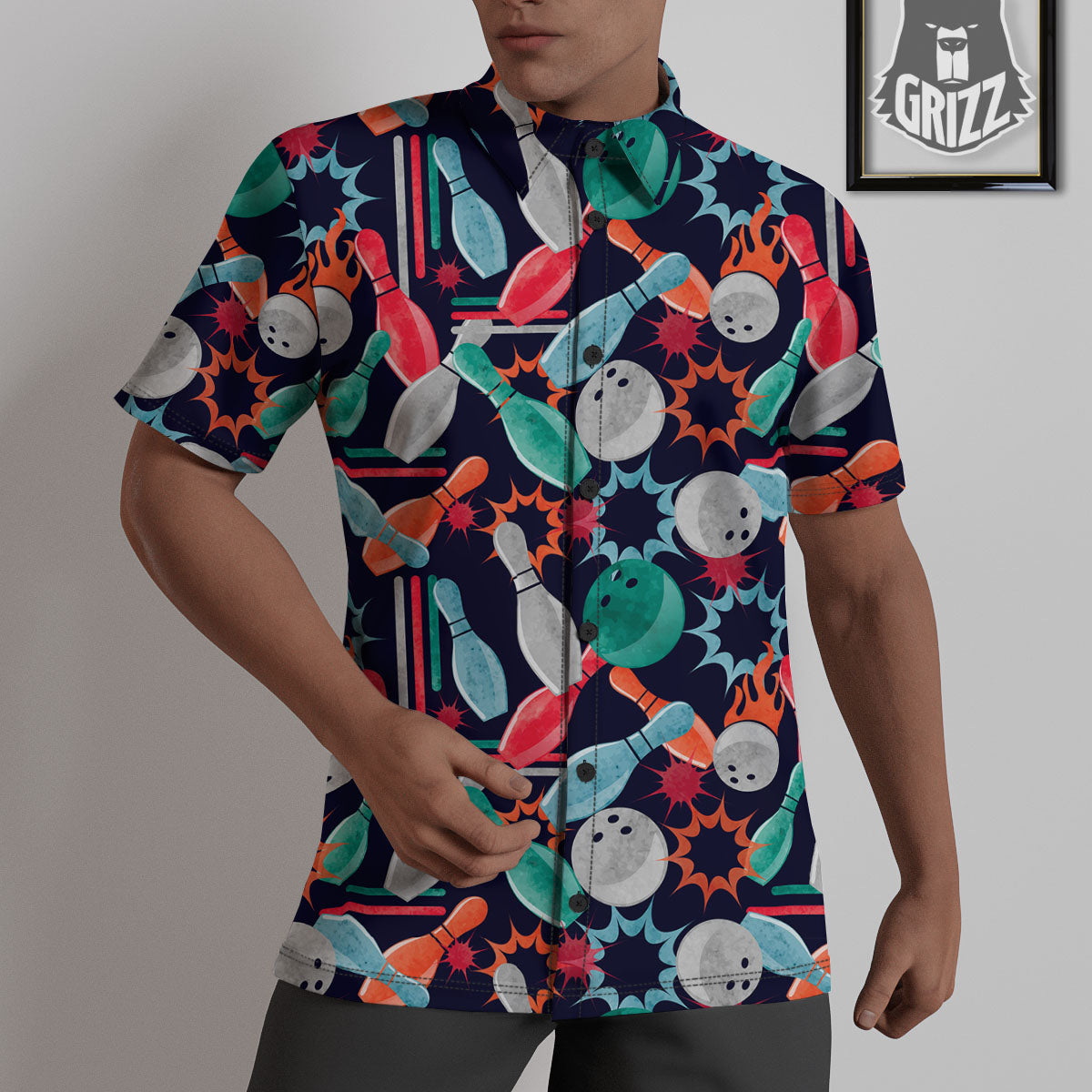 Bowling Theme Watercolor Print Pattern Untucked Shirts-grizzshop