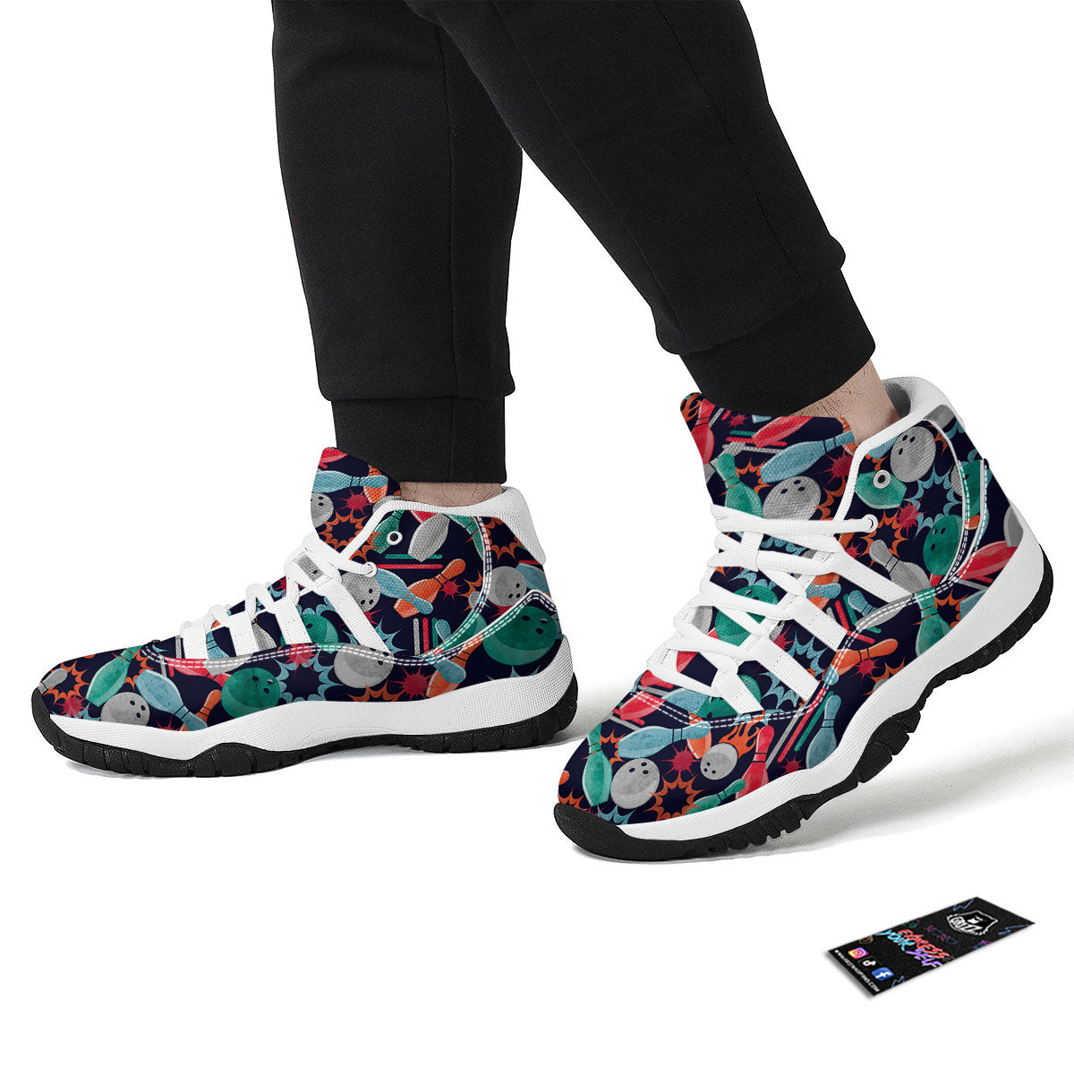 Bowling Theme Watercolor Print Pattern White Bball Shoes-grizzshop